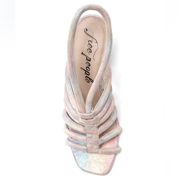 Women’s FREE PEOPLE Collette cinched heeled sandal- rainbow metallic. Size 39 - Picture 3 of 10